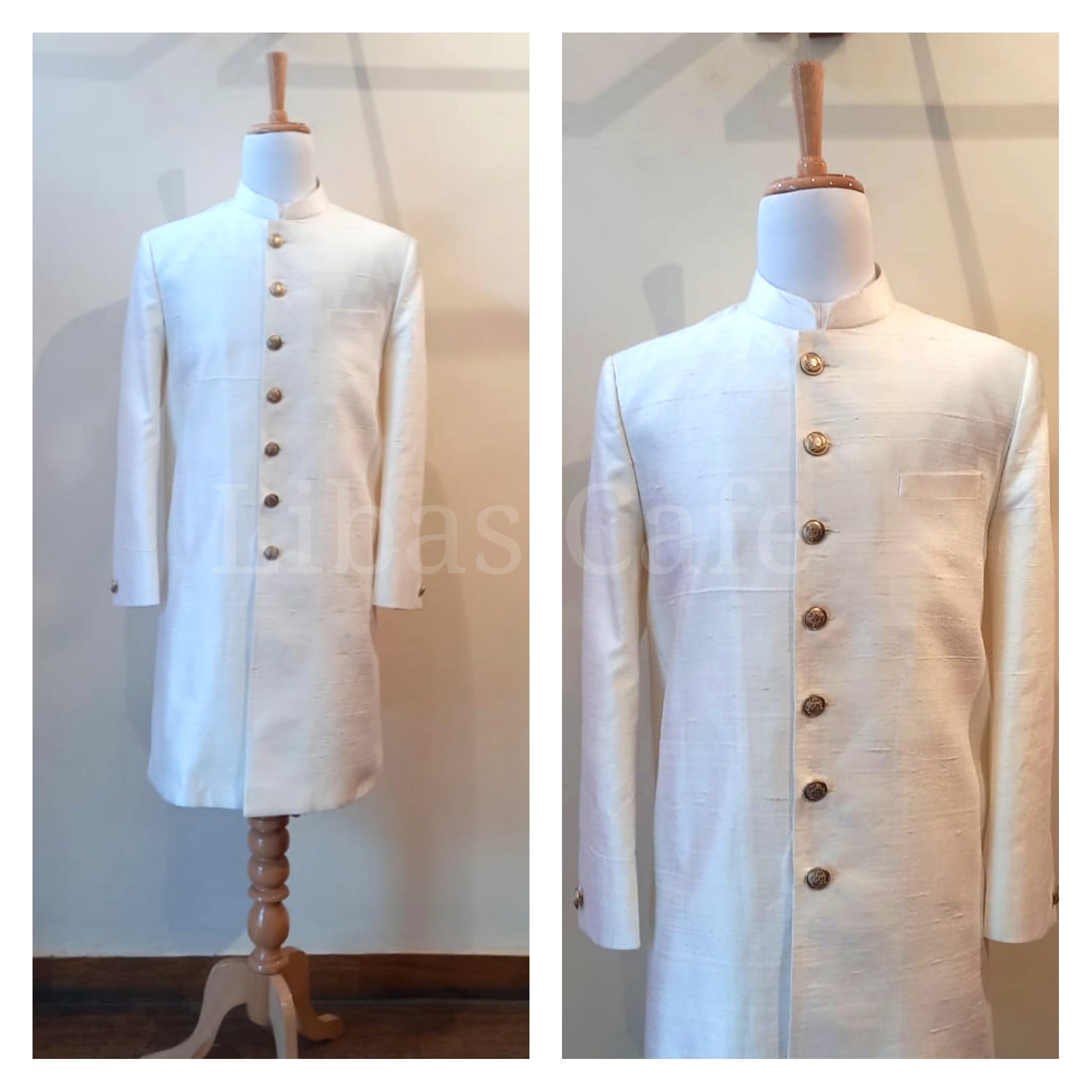 Ivory Pure Raw Silk Sherwani